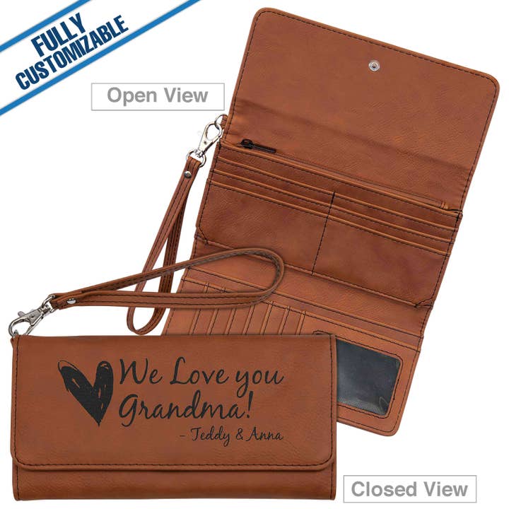 GiftWorksPlus - Wholesale Wallet - Unisex - Engraved Leatherette Long Wallet - Strap -Fully Customizable