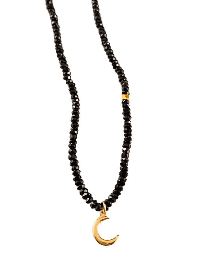 16” 14k Gold Faceted Black Garnet Moon Charm Necklace for wholesale by GK Designs