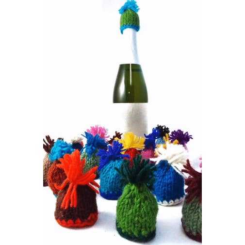 Ganesh Himal Trading - Wholesale Wine Stopper - Set of 10 Mini Hand-Knit Pom-Pom Hats, Perfect Bottle Topper1