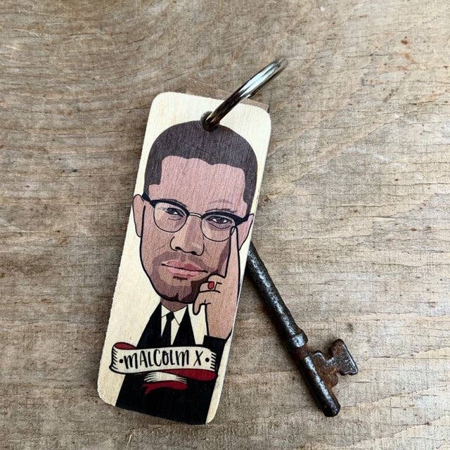Malcolm X Character Wooden Keyring for wholesale by Wotmalike