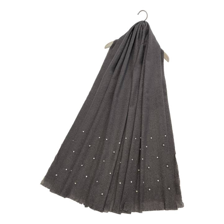 Fashion Scarf World – wholesale Scarf – Women's – Pearl and Diamante Plain Wool Frayed Scarf7