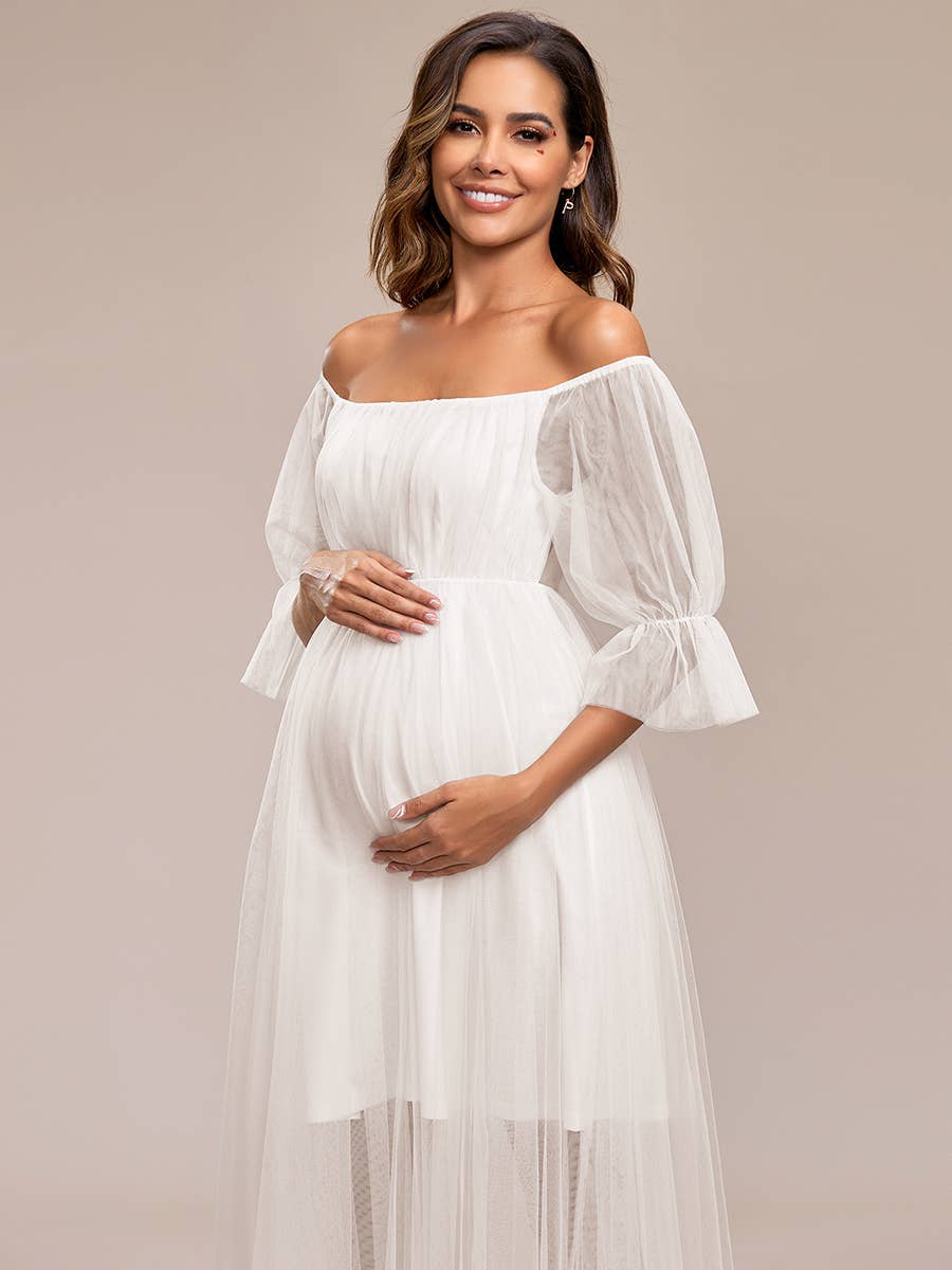 Ever-Pretty - Wholesale Dress - Maternity - A Line Puff Sleeves Mesh Maternity Dress14
