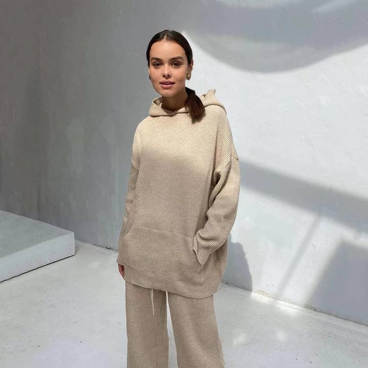 Sweetkama - Wholesale Lounge Set - Women's - Solid Color Hoodie Top and Pant Set Sweater Set 9263