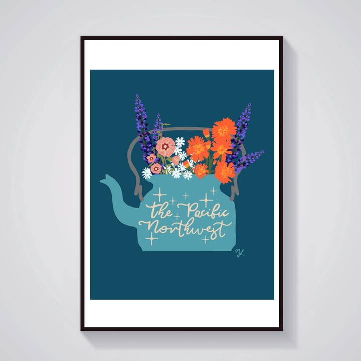 Nordväst Wildflower Tekanna 8X10 giclee Print för wholesale av Nessa Lauraine