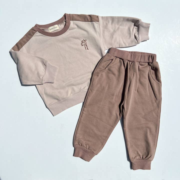 Giraffe - Brown Color Block Sweat Set for wholesale by Wonder Dreams