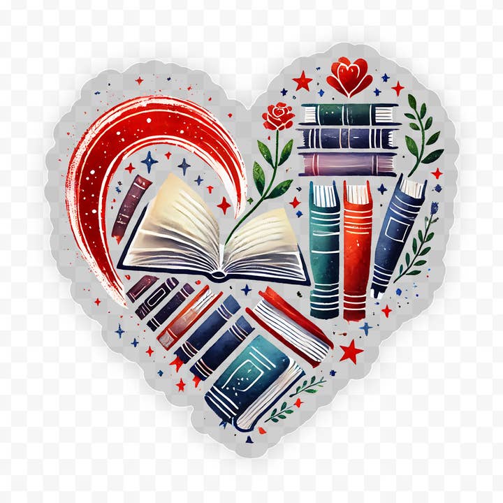 Savannah and James Co - Wholesale Sticker - Heart Books Floral Clear Vinyl, Sticker, 3x3 in.0