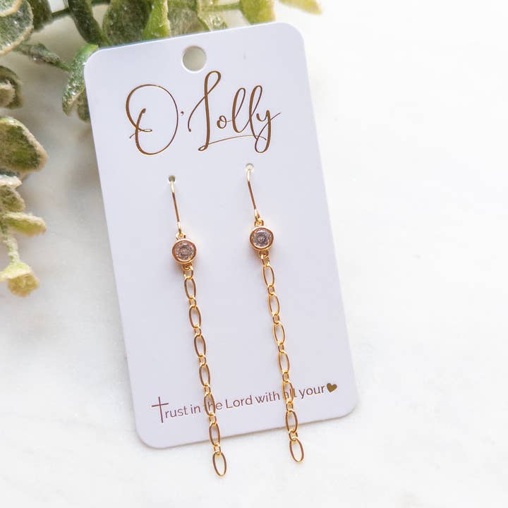 18k Gold Plated Chain Earrings (w/CZ) Style 3 for wholesale by O’Lolly Jewelry