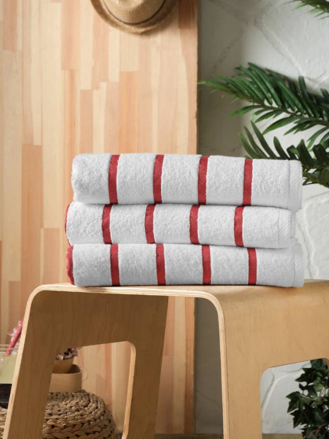Red Stripe Pool and Beach Towel (Single) for wholesale by Globaltex Fine Linens