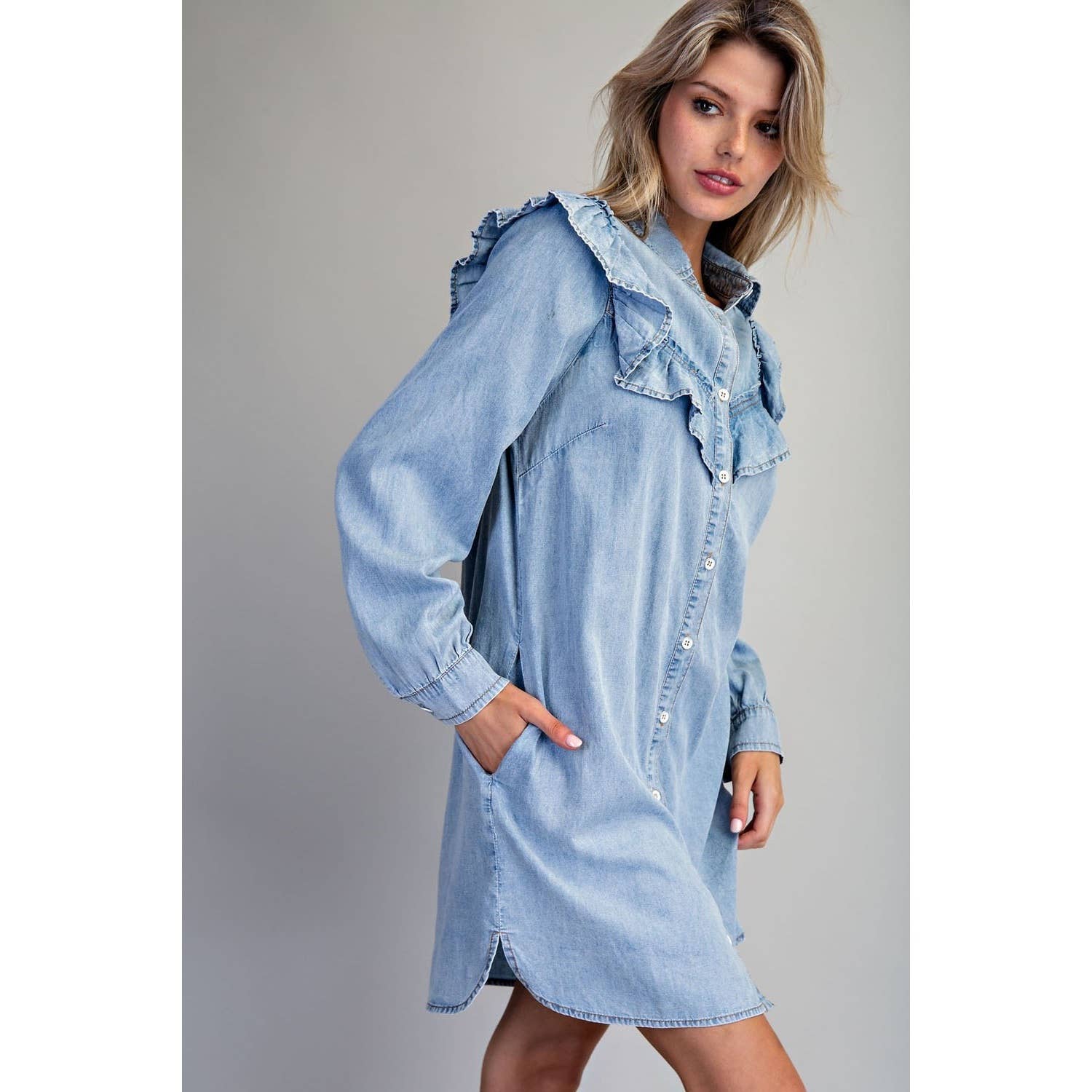 DENIM  Long Sleeve Mini Dress for wholesale on Faire3