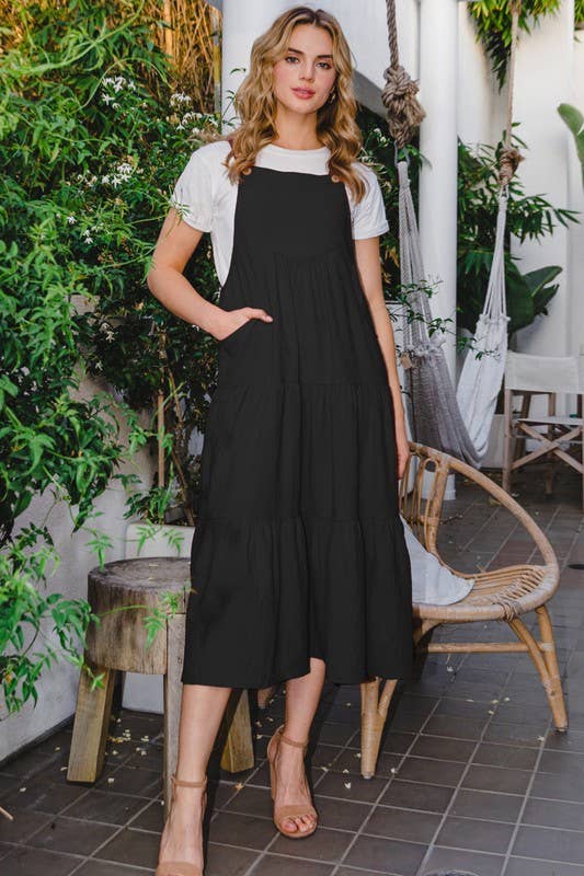 Oddi – wholesale Dress – Women's – Solid Button Sling Tiered Midi Dress3