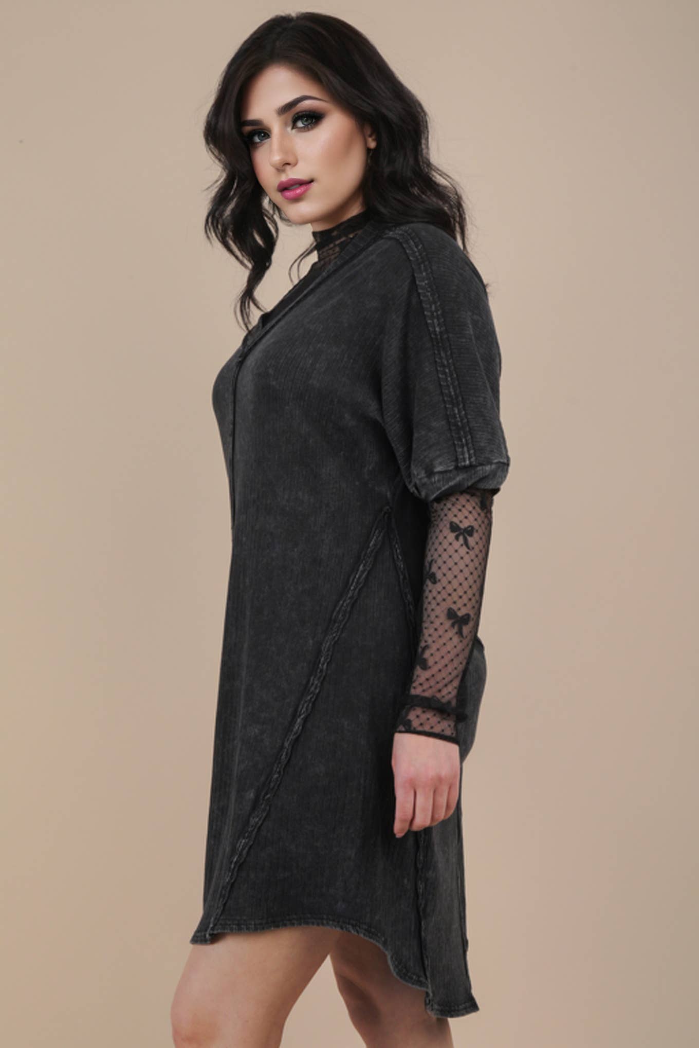 VERY J - Vente Robe – femme - Mini-robe droite en tricot côtelé délavé minéral ND3163625