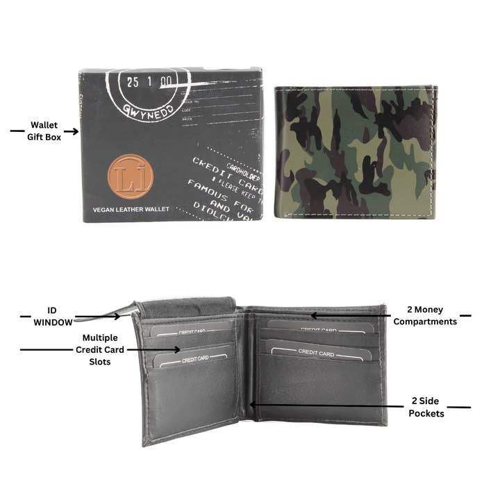 Leather Impressions Inc - Wholesale Wallet - Men's - Camouflage Vegan Leather Bi Fold Wallet