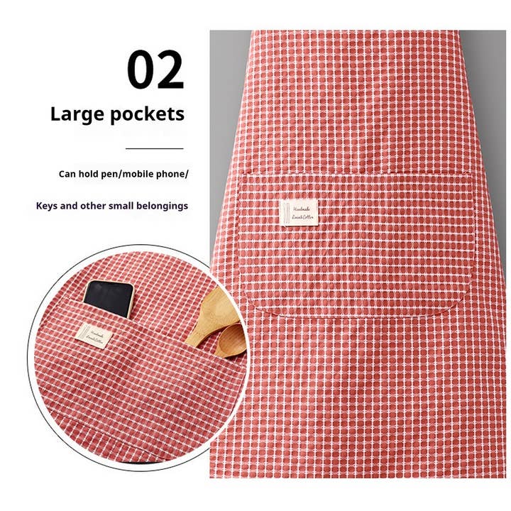 ACCITY - Wholesale Apron - Cotton Striped Grid Kitchen Apron with Pocket_CWMM6531