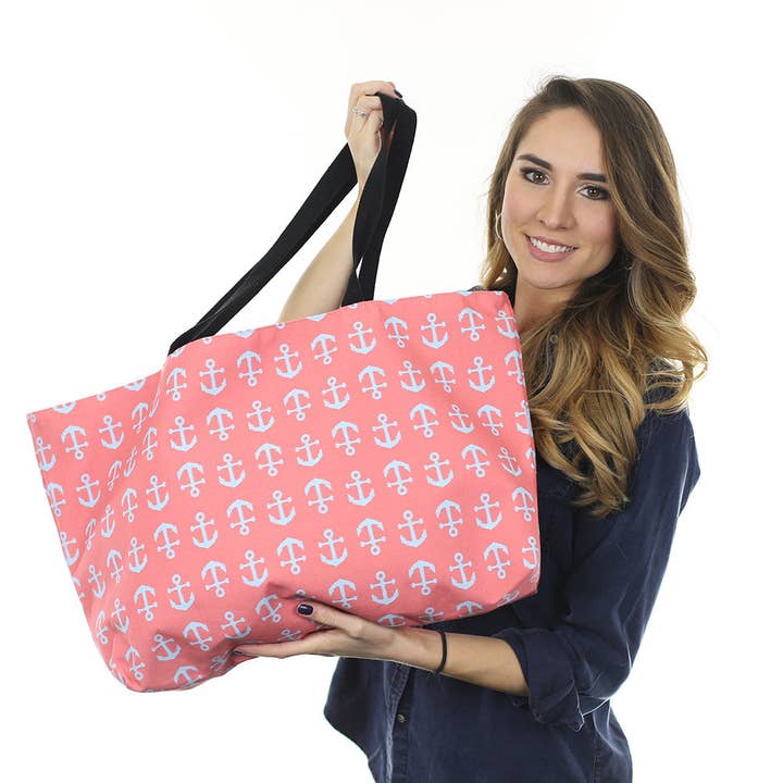 Anchor Weekender Bag - Lt Blue on Coral for wholesale by SummerTies