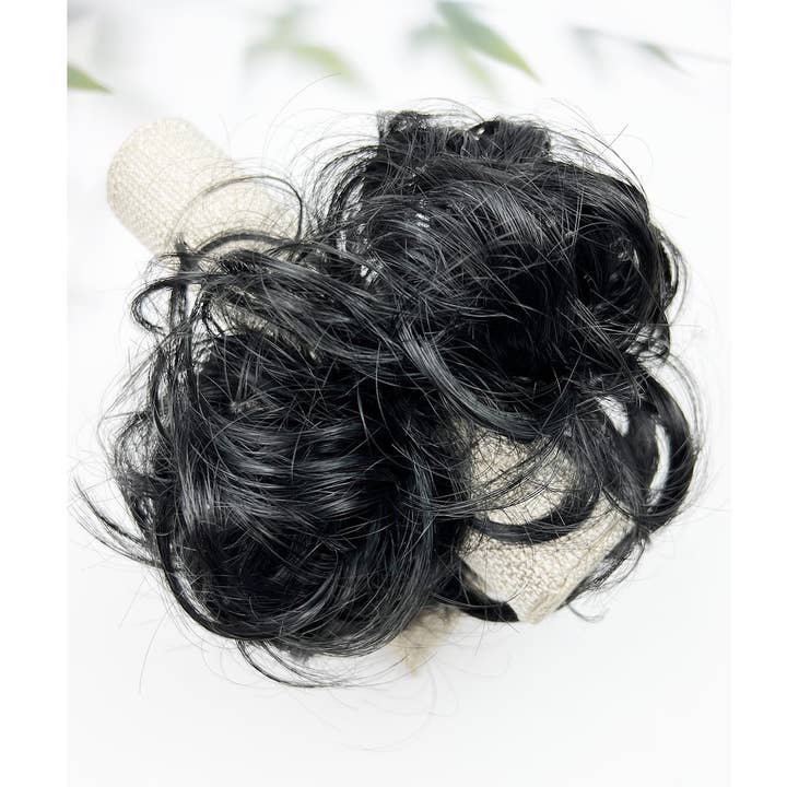 BLACK HAIR EXTENSION BUN ELASTIC PONY TAIL for wholesale on Faire0
