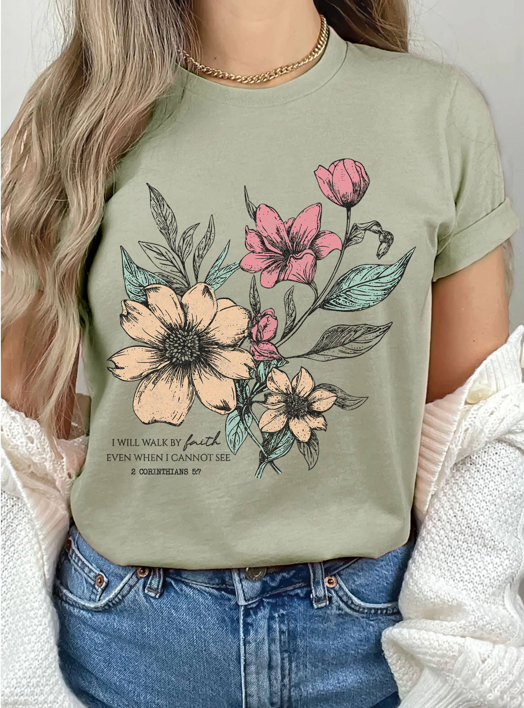 Rustee Clothing - Wholesale Screen Printed T-Shirt - Women's - I WILL WALK FAITH FLORAL GRAPHIC TSHIRTS6