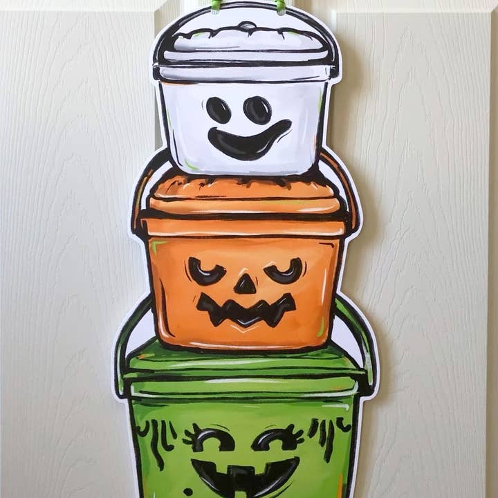 Home Malone - Wholesale Door Hanger - Happy Halloween Buckets Door Hanger Cute Ghost Fall Decor