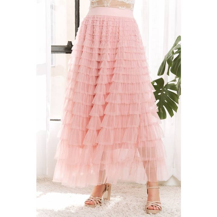 Jupe longue à volants en tulle en cascade 9183-3 pour la vente par Coloring You