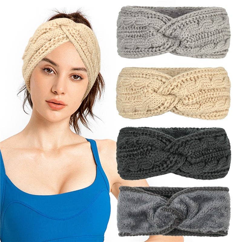Ekartini - Vente Bandeau – femme - Bandeau en tricot polaire à motif croisé5