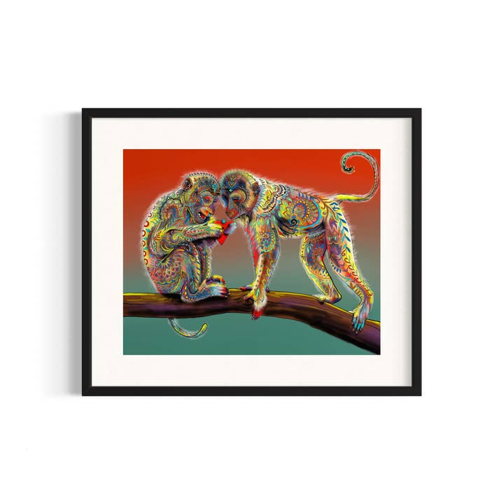We Found Love - Two Ornate Monkeys in a Tree, Boho Art Print for wholesale by The Vela Ranch