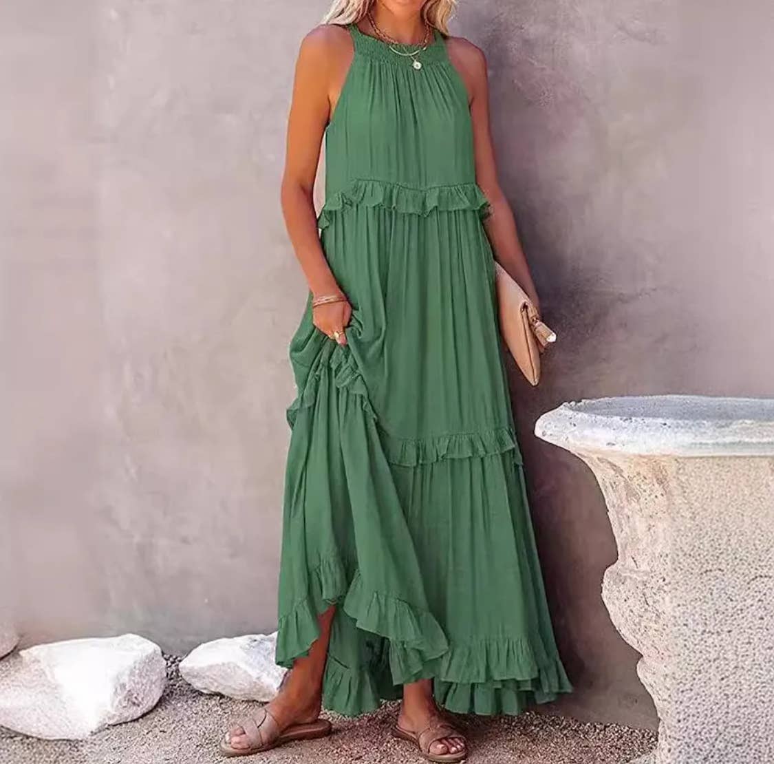 Serenity Collective - Wholesale Dress - Women's - Ruffled Sleeveless Maxi Dress1