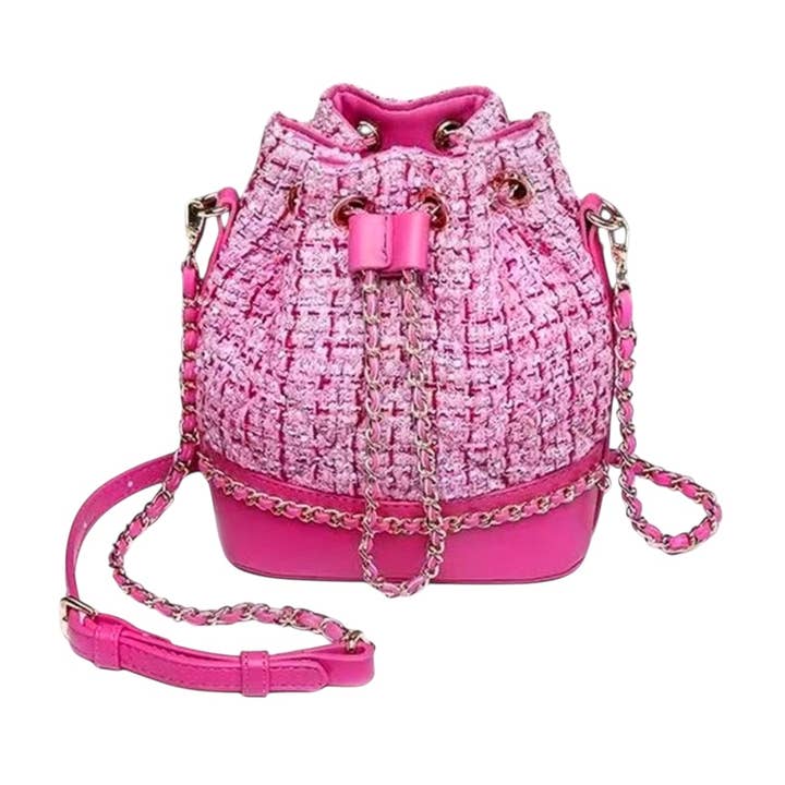 Mavi Bandz - Wholesale Crossbody Bag - Kids - Mini Tweed Canvas Hot Pink Mini Bucket Purse Tote Crossbody1