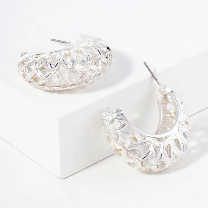 Wild Honey - Wholesale Hoop Earrings - Metal Lattice Pattern 30mm Filigree Open Hoop Earrings With-Titanium-Post3