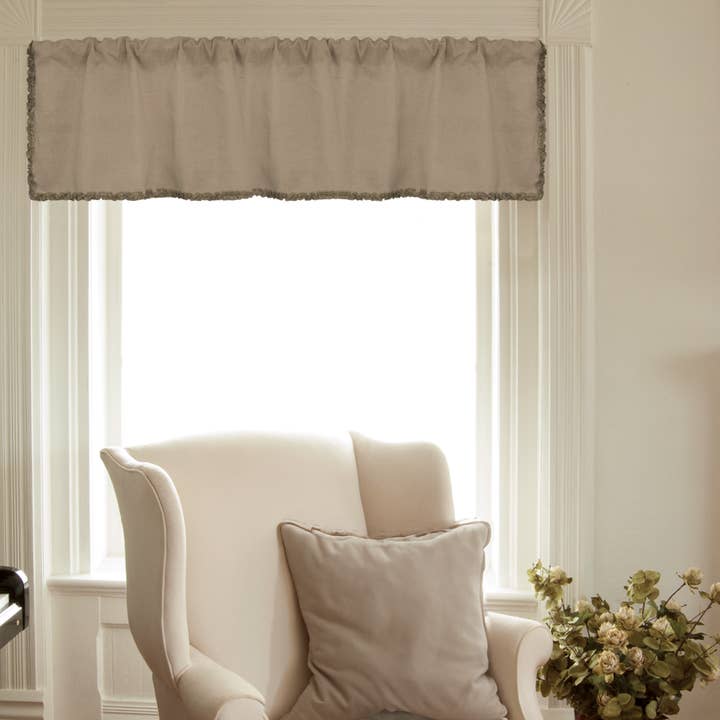 Ruffled Luxury 54x16 Natural Linen Cotton Curtain Valance for wholesale by Heritage Lace