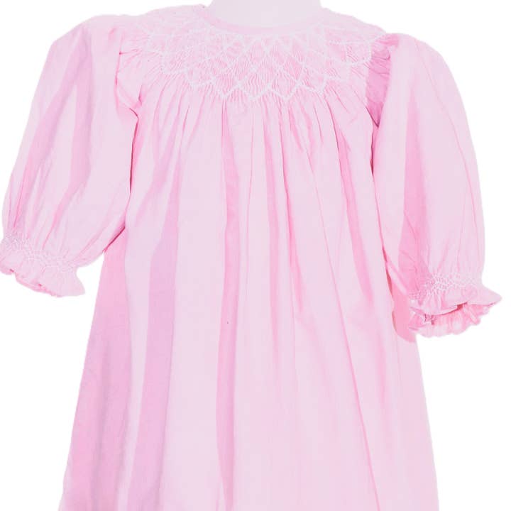 Pink Geometric Smocked Embroidered With Roses Long Sleeve Dress for wholesale by Hello Bebes!