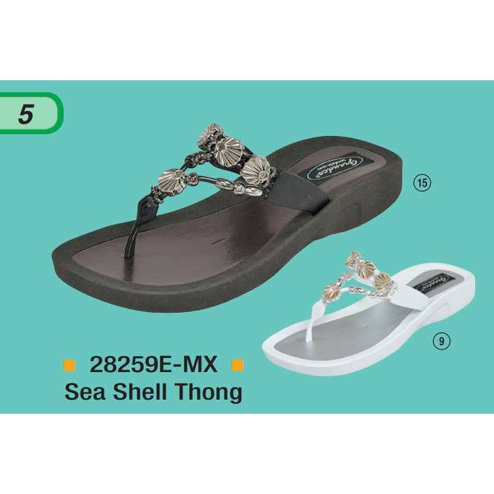 Sea Shell String, 6-11, BK/WT for engroshandel hos Grandco Sandals