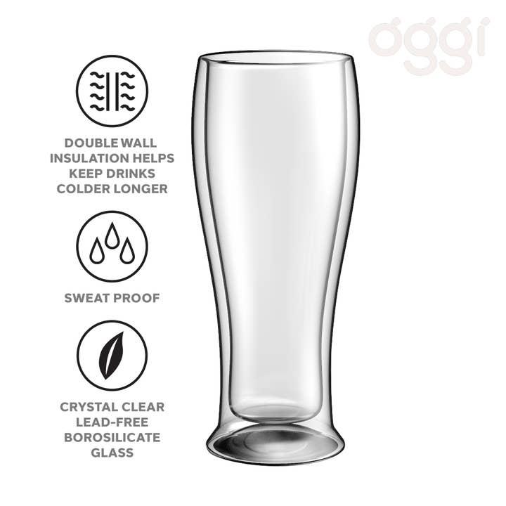 Oggi - Vente Verre/chope à bière - Verre à bière à double paroi 14 oz/400 ml, ensemble de 2