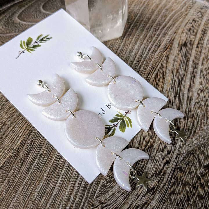 Stag and Branch - Wholesale Dangle Earrings - Pearlescent Moon Phase Dangle Earring Polymer Clay Celestial2
