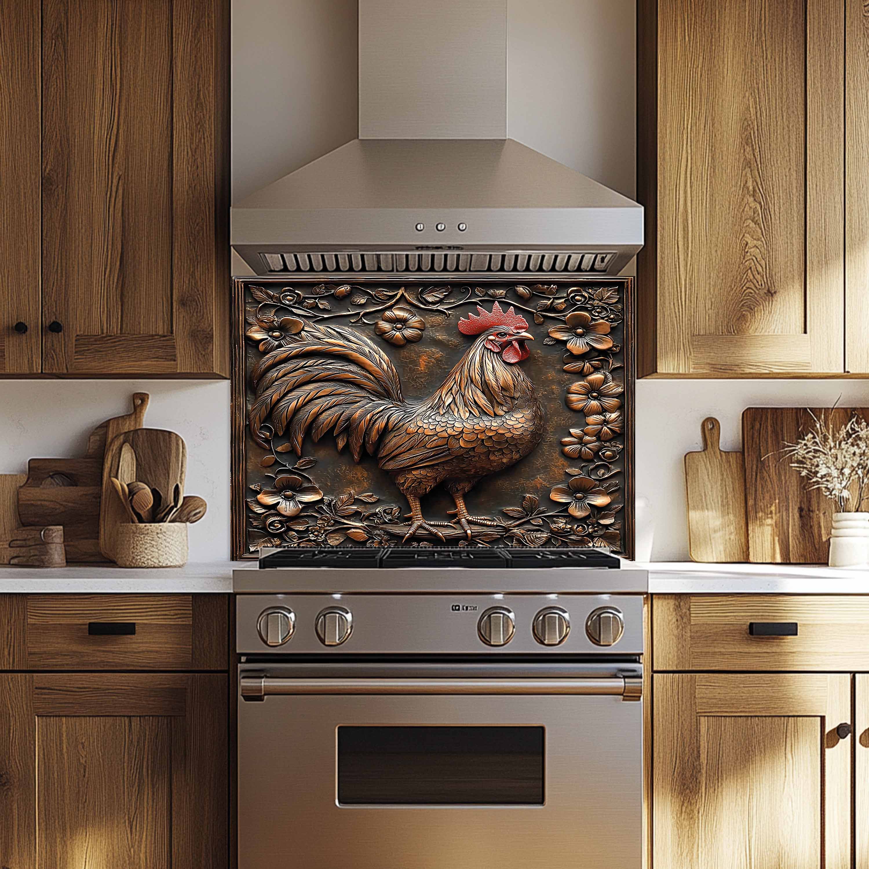 Glass Kitchen Backsplash - Wholesale Wall Accent - Copper Look Rooster Tempered Glass Backsplash – Farmhouse Kitchen Backsplash4