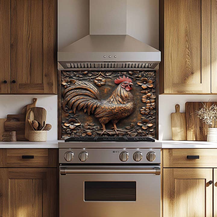 Glass Kitchen Backsplash - Wholesale Wall Accent - Copper Look Rooster Tempered Glass Backsplash – Farmhouse Kitchen Backsplash4