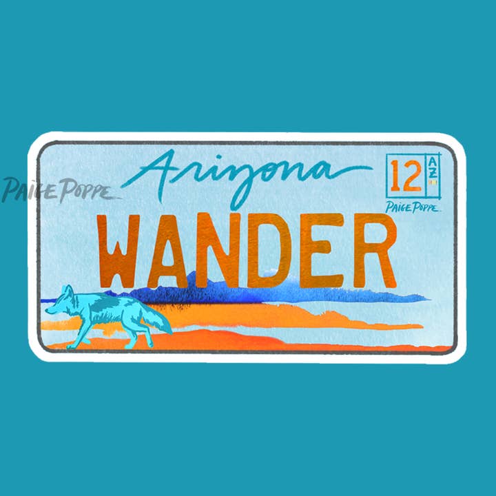 Adesivo cortado “Wander License Plate” por atacado de Paige Poppe Art