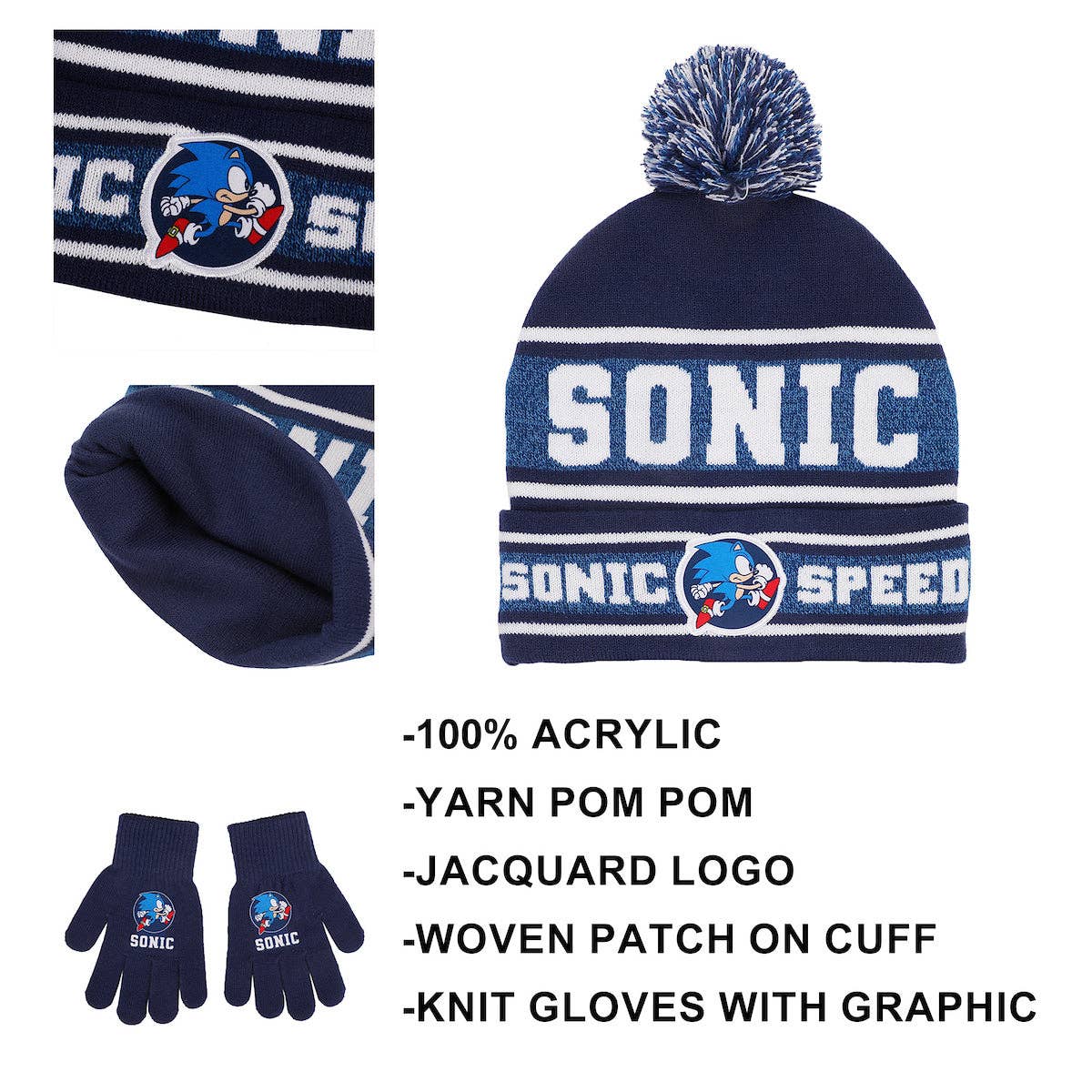 Bioworld Merchandising - Wholesale Beanie - Kids - Sonic The Hedgehog Sonic Speed Youth 2-Piece Knit Beanie & Gloves Set1