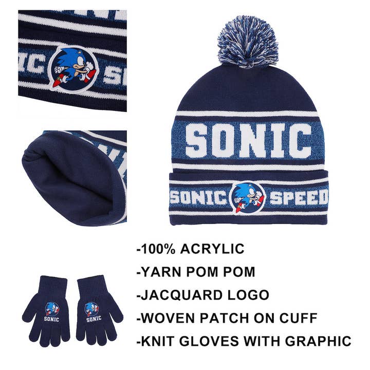 Bioworld Merchandising - Wholesale Beanie - Kids - Sonic The Hedgehog Sonic Speed Youth 2-Piece Knit Beanie & Gloves Set1