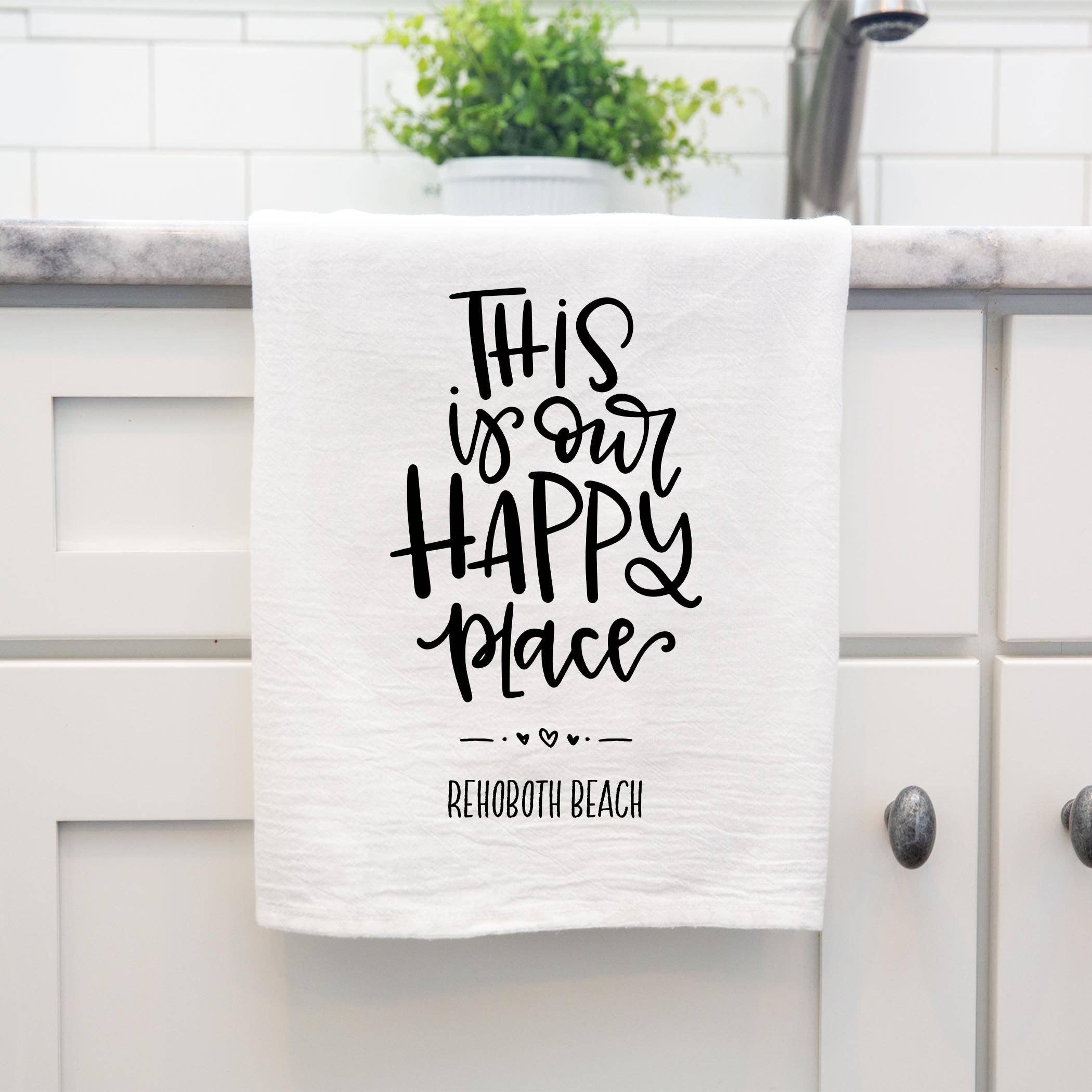 White Cotton Tea Towel White-This Is My Happy Place Rehoboth Beach for wholesale on Faire3