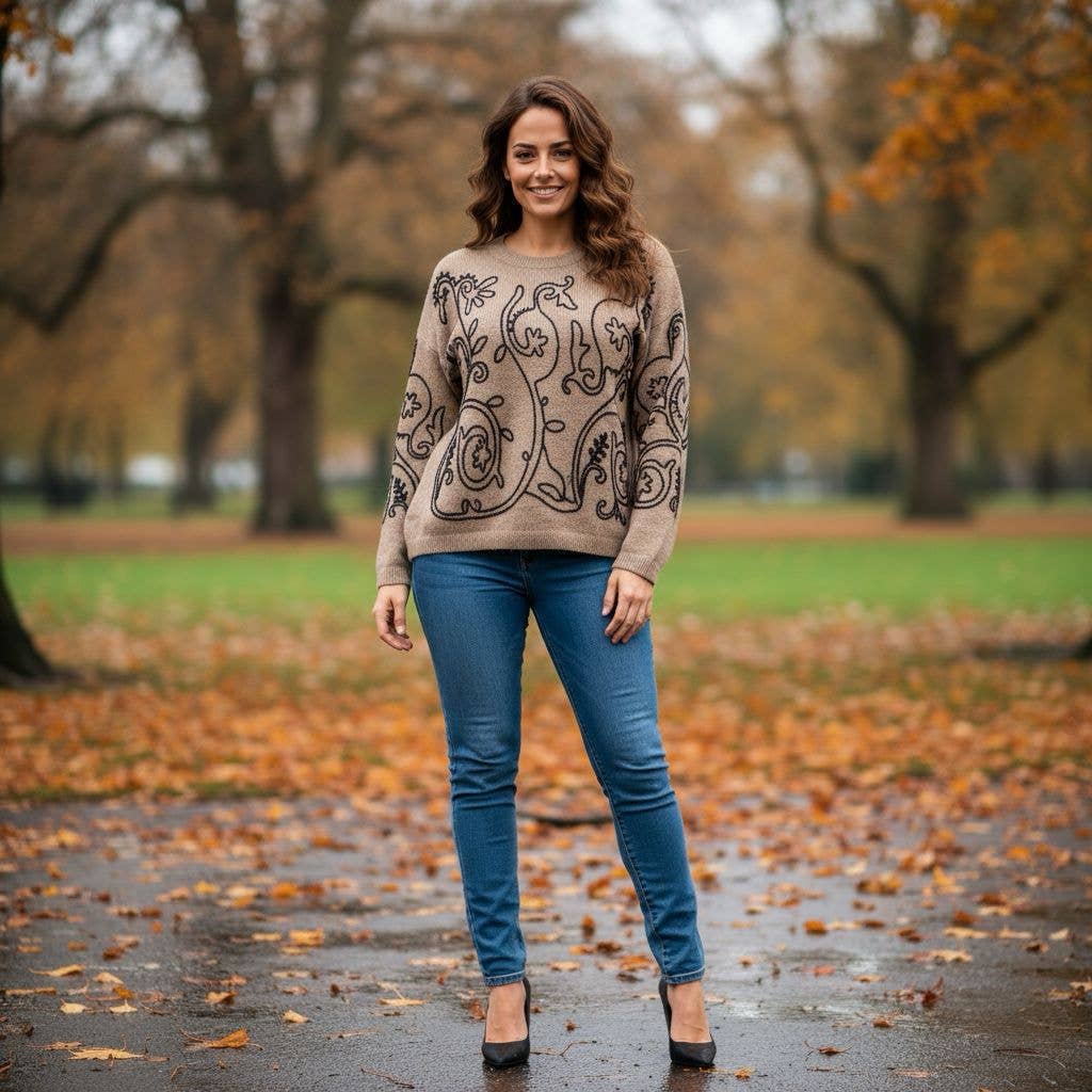 Kurt Muller - Vente Pull en maille – femme - Pull en maille toucher doux avec broderie à points contrastés4