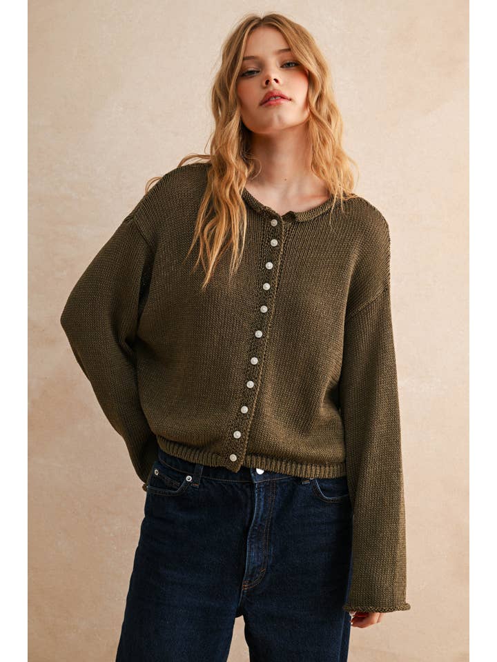 MIOU MUSE - Wholesale Knit Sweater - Women's - J5433 LIGHT WEIGHT BUTTON FRONT CARDIGAN5