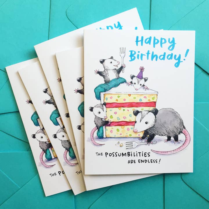 Paper Wilderness - Vente Cartes d'anniversaire - Carte d'anniversaire Possum Opossum1