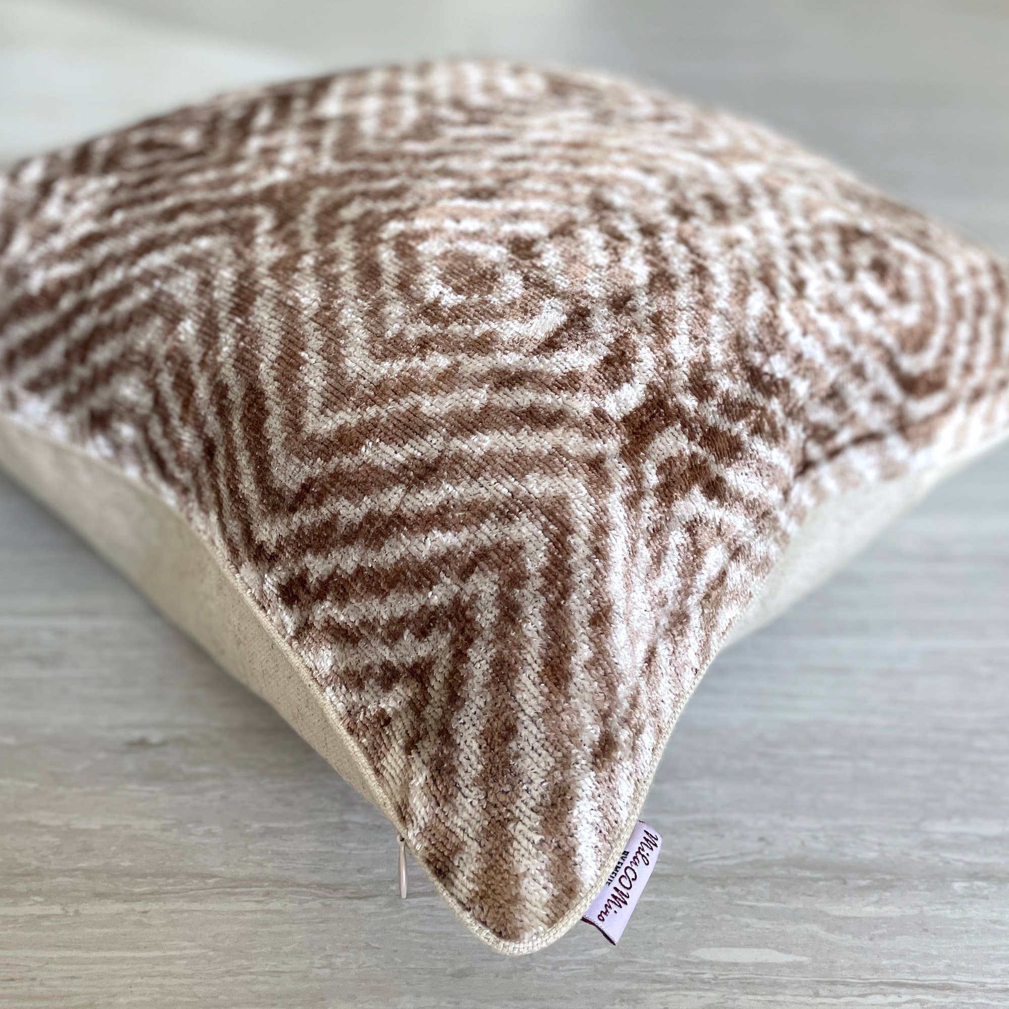 Mila∞Miro by Emelie - Wholesale Throw/Decorative Pillow - Velvet Ikat Cushion Beige Zebra | Velvet Ikat Pillowcase1
