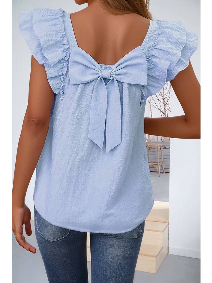 66DISCO - Wholesale Blouse - Women's - Textured Bow Knot Frilled Butterfly Sleeve Blouse (S-2XL)2