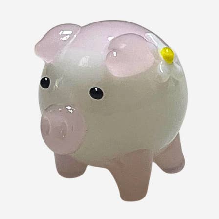 Gelukscharm - Bloem Varken Glazen Beeldje voor wholesale door Merry & Bright LLC