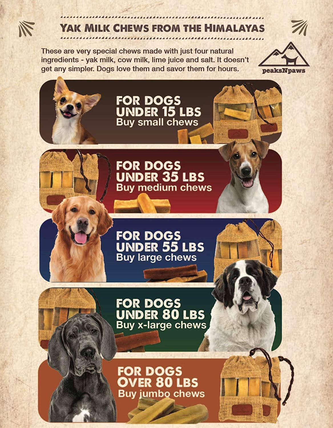 peaksNpaws - Wholesale Pet Treats - Dog - 5 Pounds Bulk Yak Milk Chews - Medium, Large and X-Large4