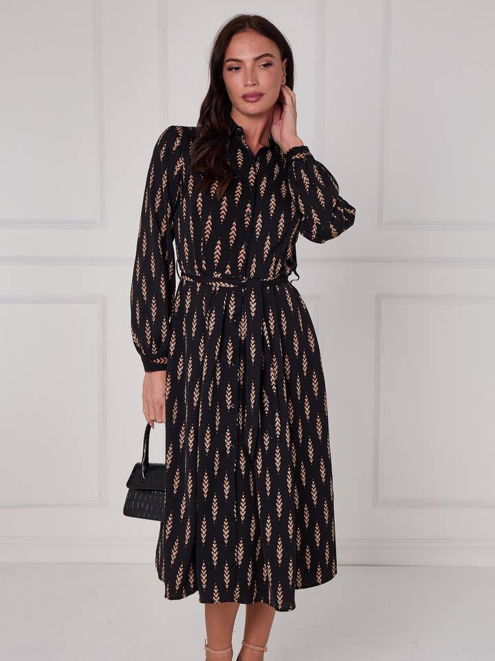 8Pcs Black Camel Chevron Petal Midi Shirt Dress for wholesale by Love Sunshine Wholesale