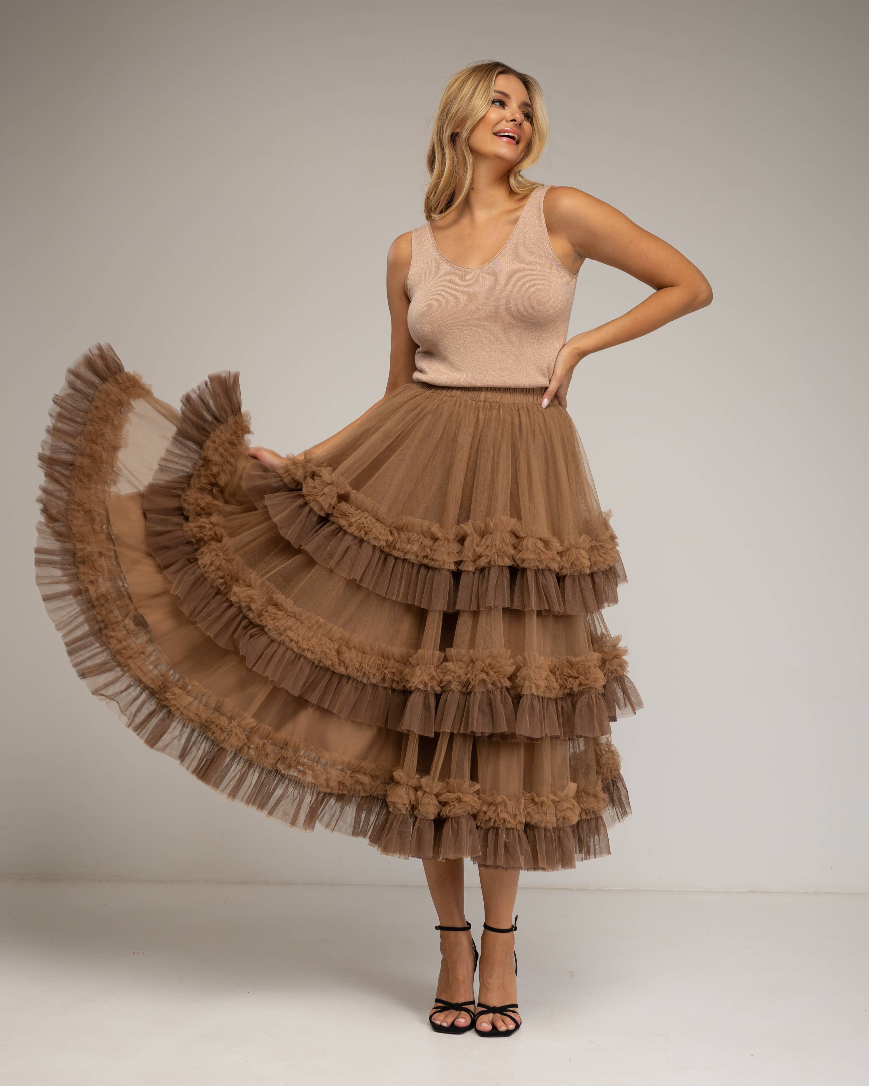Brown SKIRT8122_Tulle skirt. for wholesale on Faire0