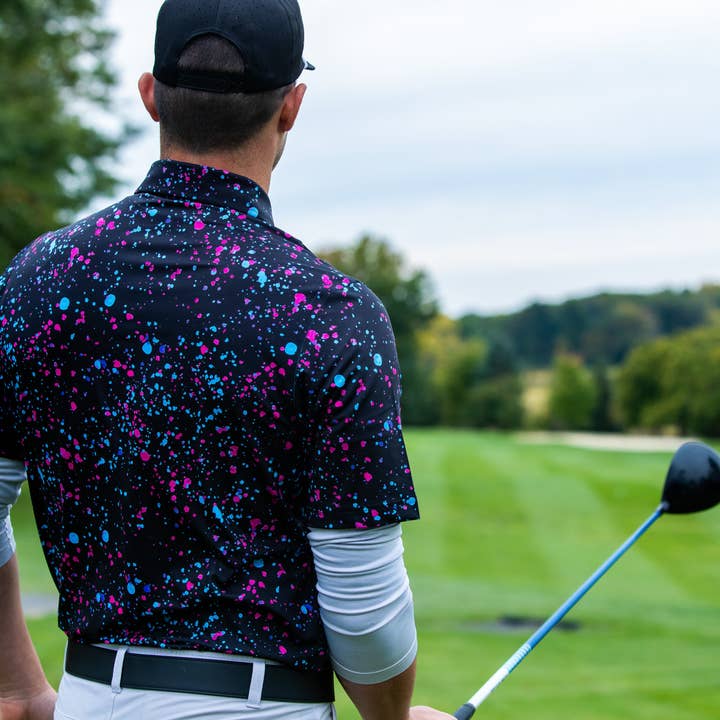 Shank It Golf – wholesale Polo – Men’s – Paint Splatter Polo Black2