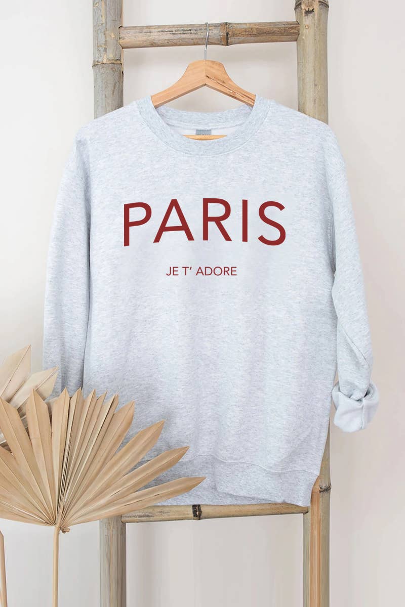 PINK NABI - Venta al por mayor Sudadera estampada - Mujer - Sudadera con estampado de letras "Paris Je t' Adore" PNSS-Y41771