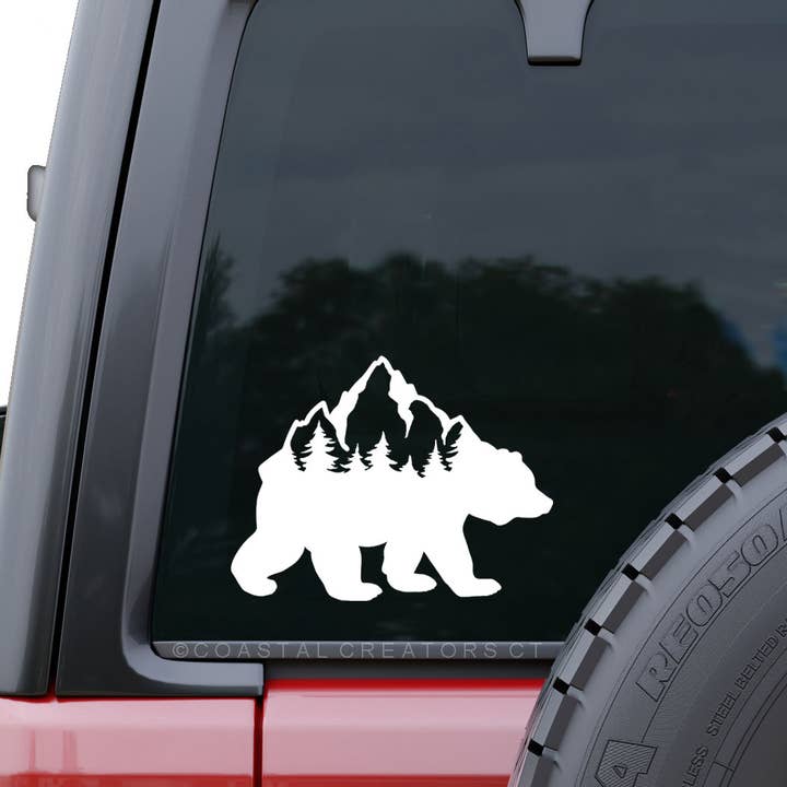 Coastal Creators of Connecticut - Wholesale Wall Decal/Stickers - Bear Mountains White Vinyl Car Window Decal (Packaged)
